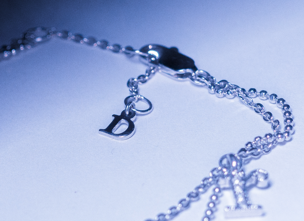 Christian Dior Multi Chain Crystal Logo Charm Bracelet