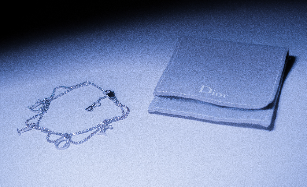 Christian Dior Multi Chain Crystal Logo Charm Bracelet