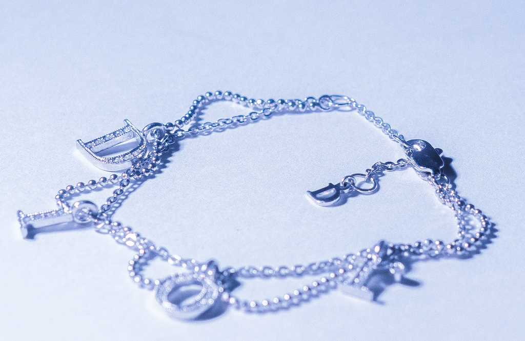 Christian Dior Multi Chain Crystal Logo Charm Bracelet