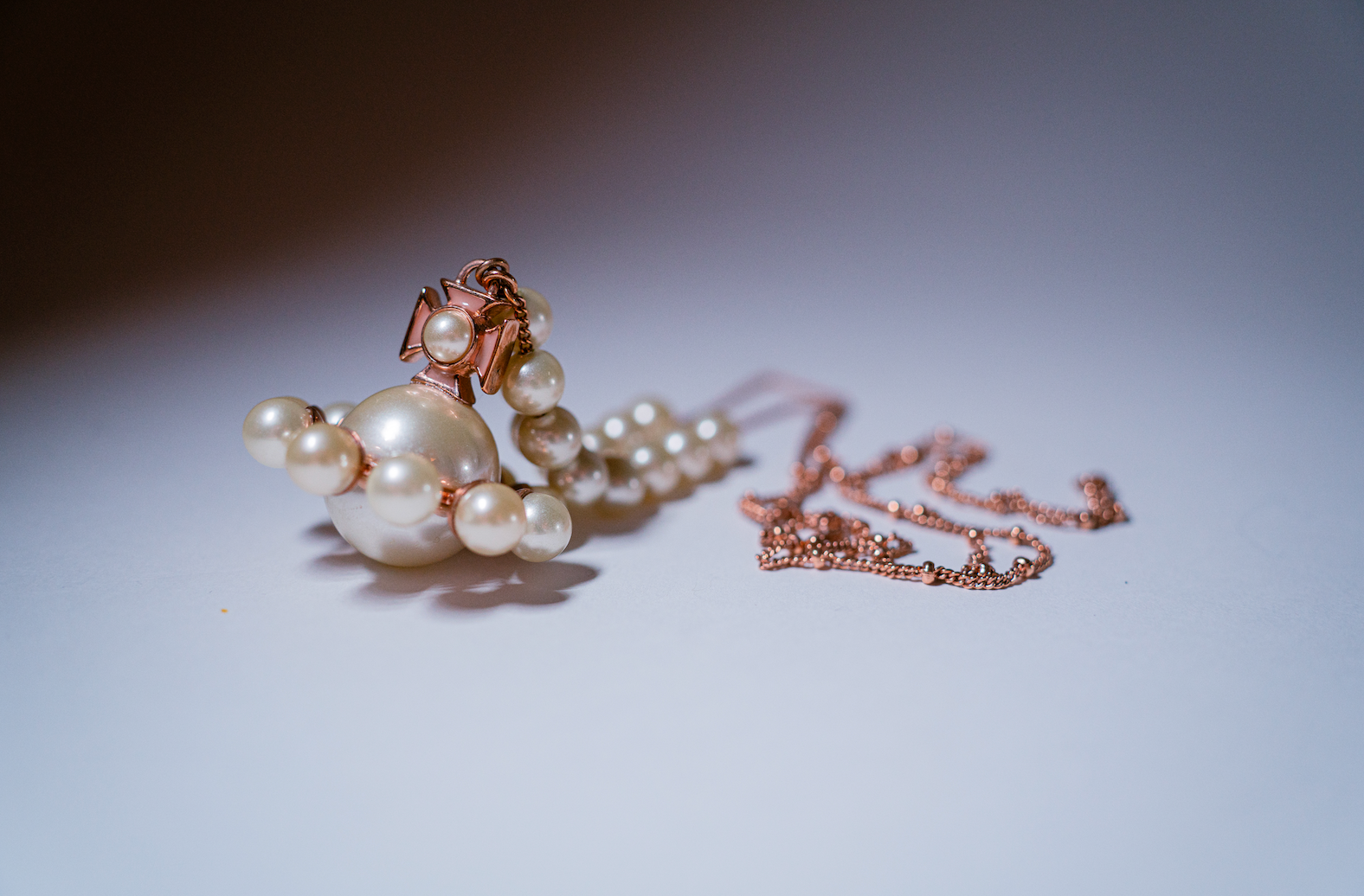 Vivienne Westwood Long Rose Gold Orb Pearl Necklace