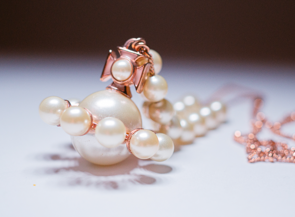 Vivienne Westwood Long Rose Gold Orb Pearl Necklace