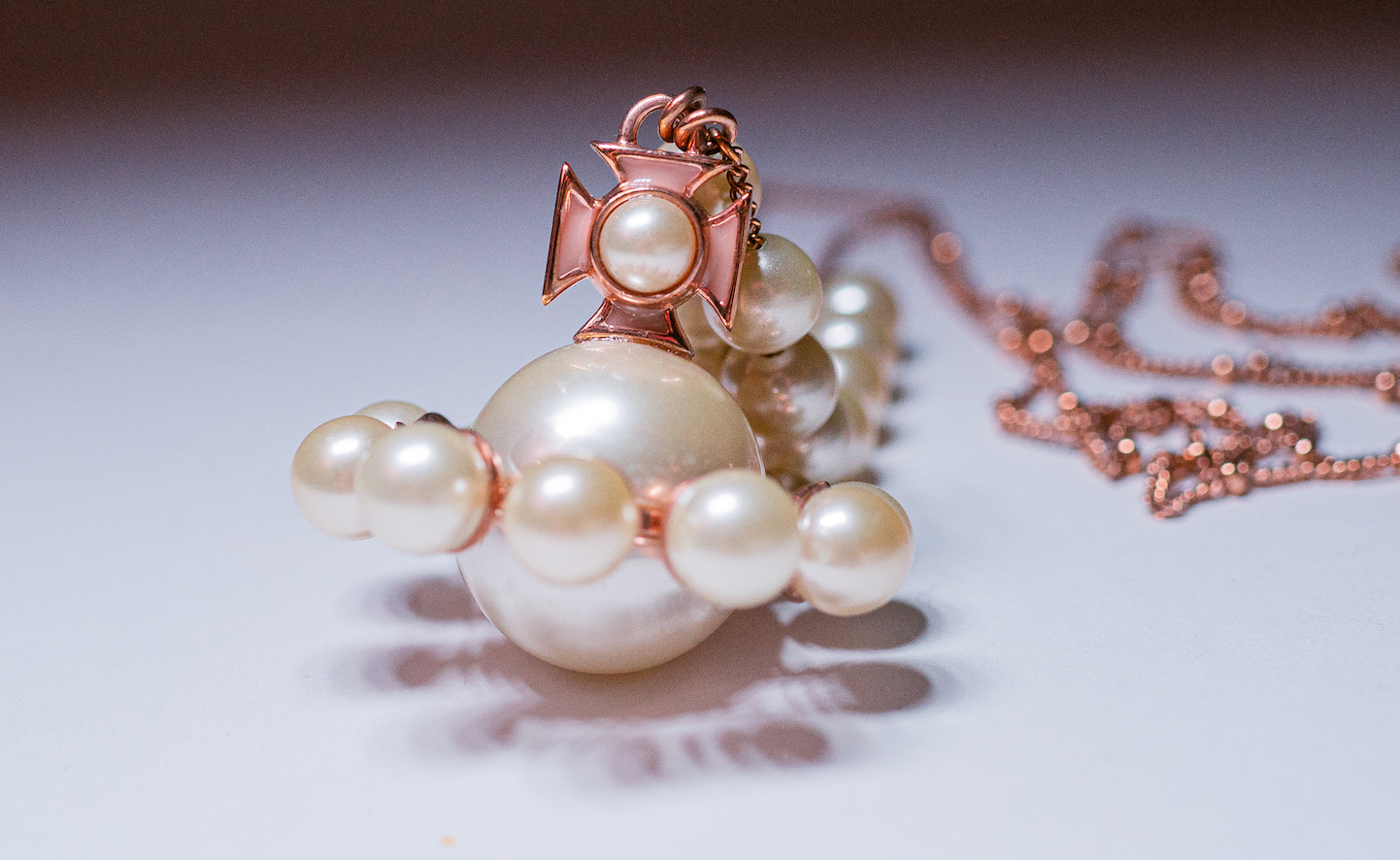 Vivienne Westwood Long Rose Gold Orb Pearl Necklace