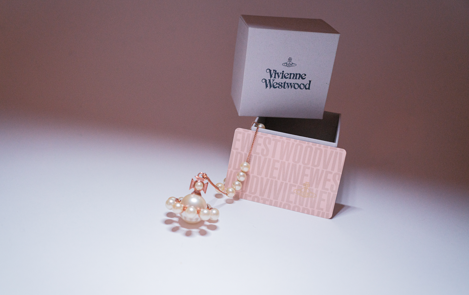 Vivienne Westwood Long Rose Gold Orb Pearl Necklace