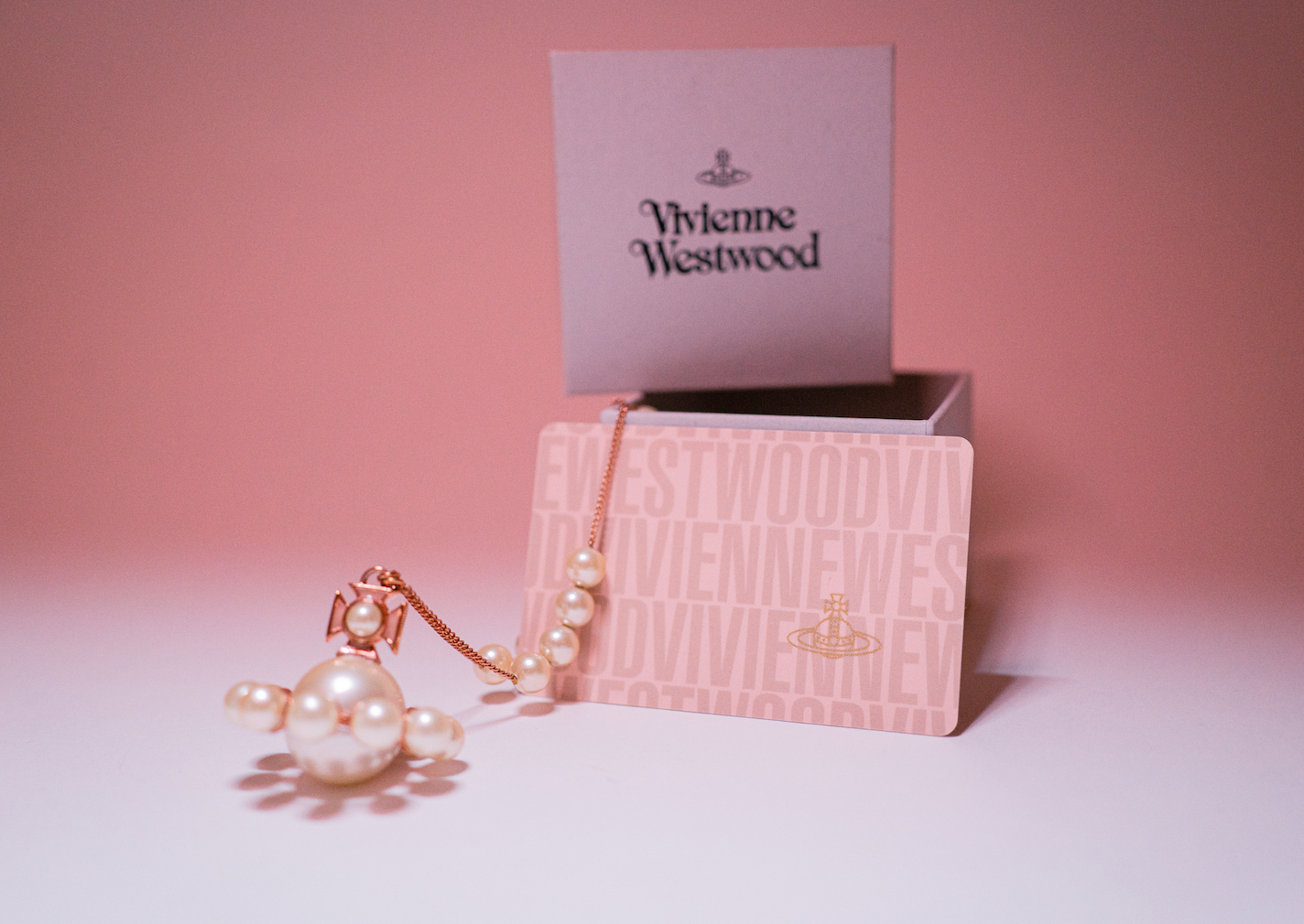 Vivienne Westwood Long Rose Gold Orb Pearl Necklace