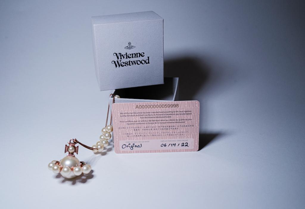 Vivienne Westwood Long Rose Gold Orb Pearl Necklace