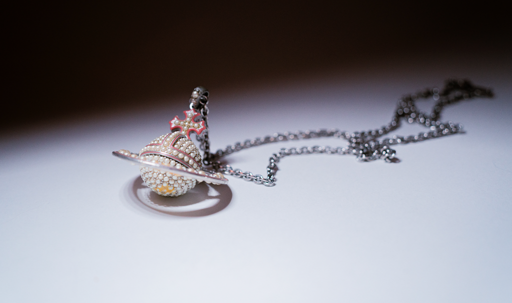 Vivienne Westwood Long Silver Pearl Pavé Orb Necklace