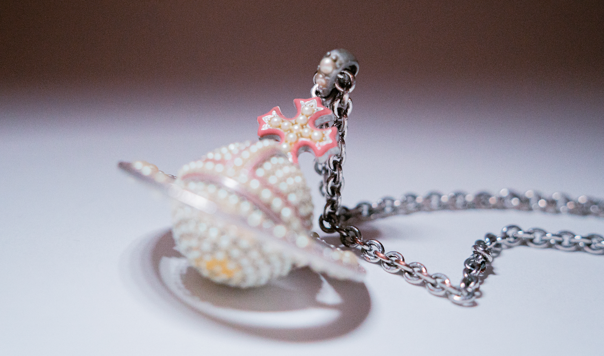 Vivienne Westwood Long Silver Pearl Pavé Orb Necklace