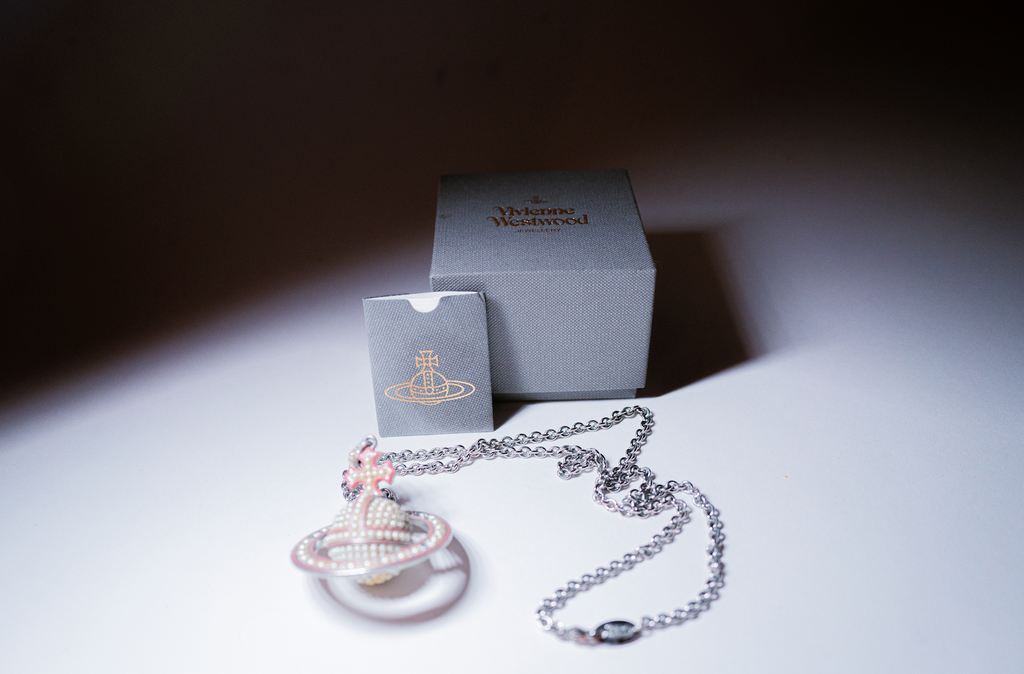Vivienne Westwood Long Silver Pearl Pavé Orb Necklace