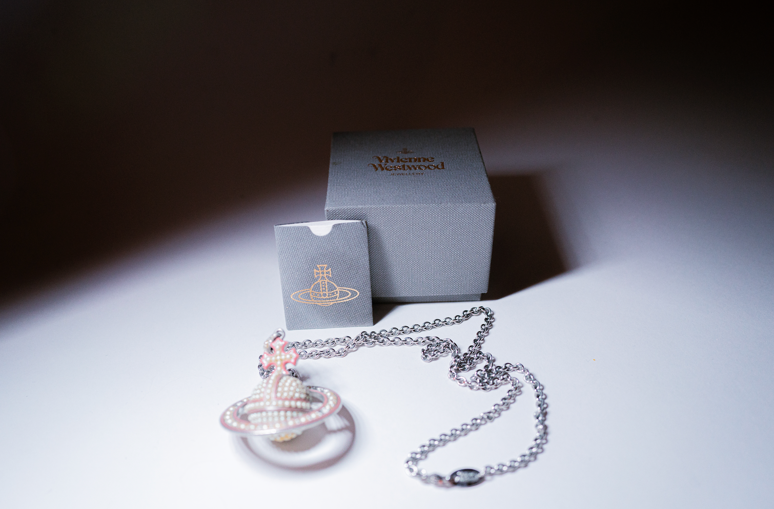 Vivienne Westwood Long Silver Pearl Pavé Orb Necklace