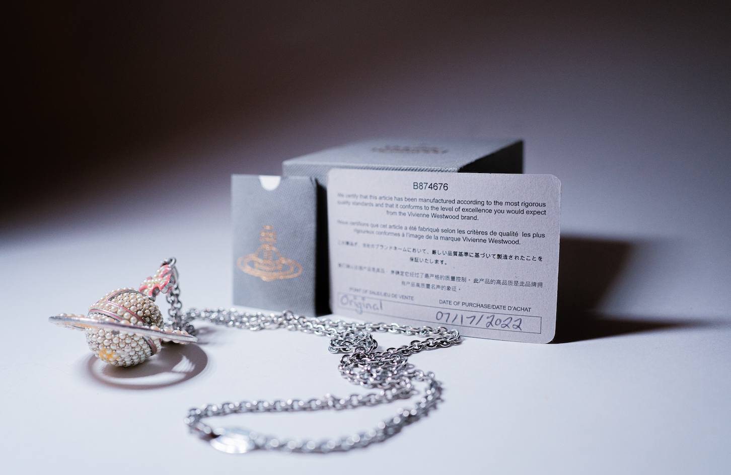 Vivienne Westwood Long Silver Pearl Pavé Orb Necklace