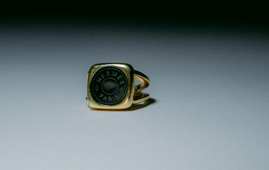 Hermes Mother of Pearl Signet Ring
