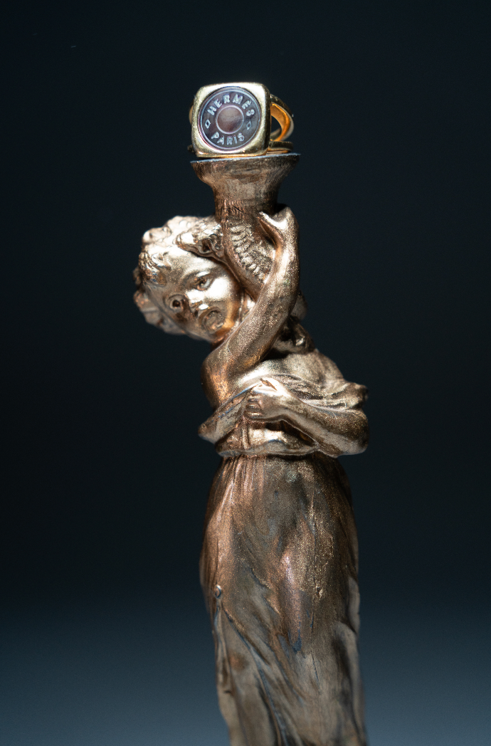 Hermes Mother of Pearl Signet Ring