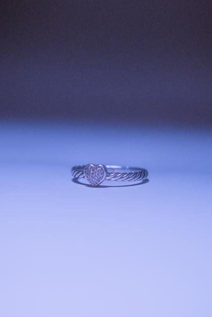 David Yurman Silver and Diamond Cable Heart Ring