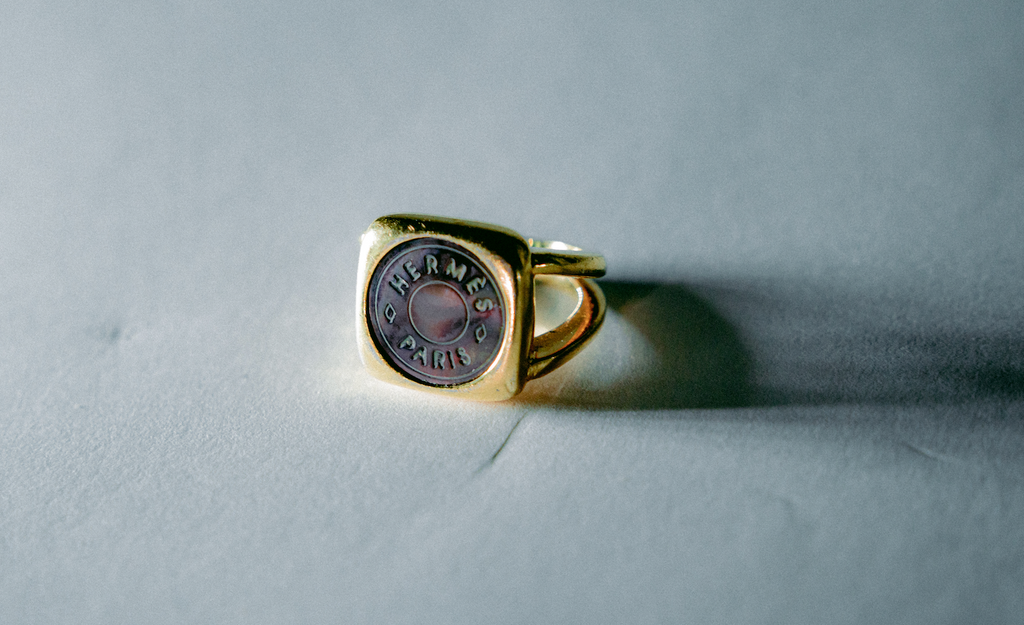 Hermes Mother of Pearl Signet Ring