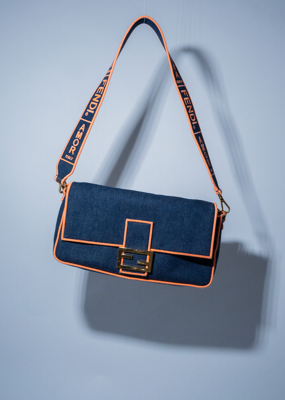 Fendi Baguette NM Bag Denim Large Crossbody Bag