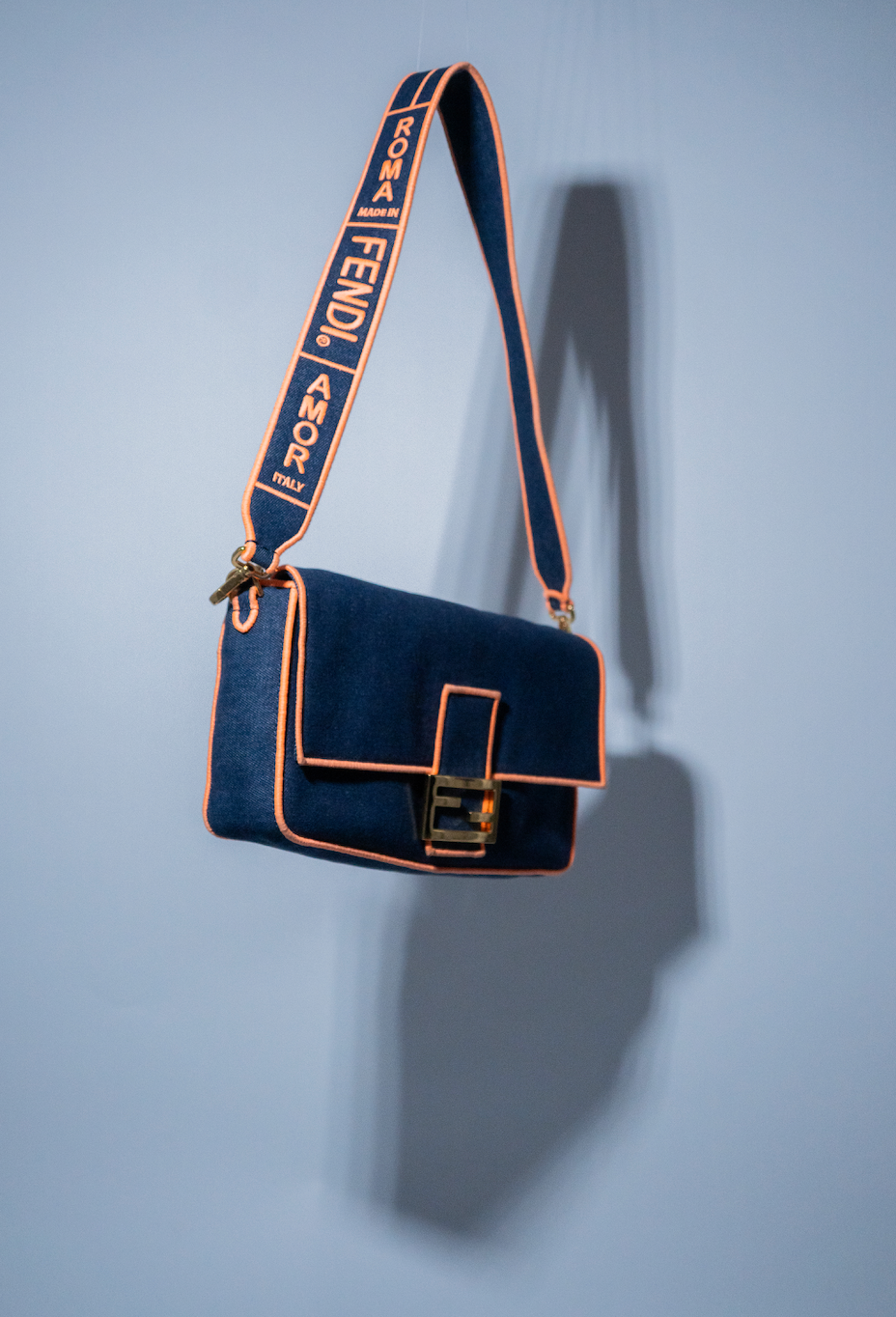 Fendi Baguette NM Bag Denim Large Crossbody Bag