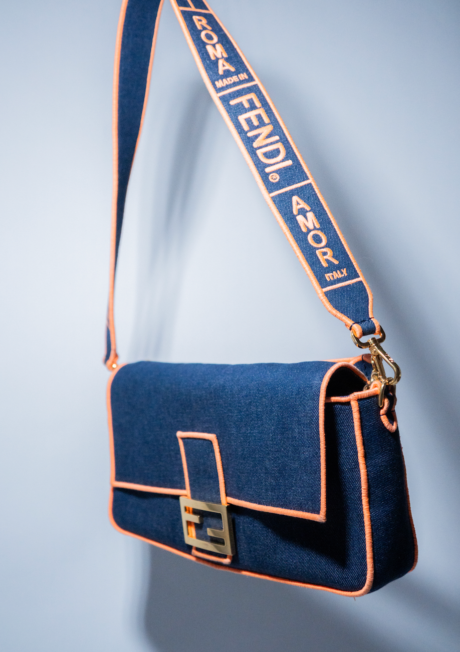 Fendi Baguette NM Bag Denim Large Crossbody Bag
