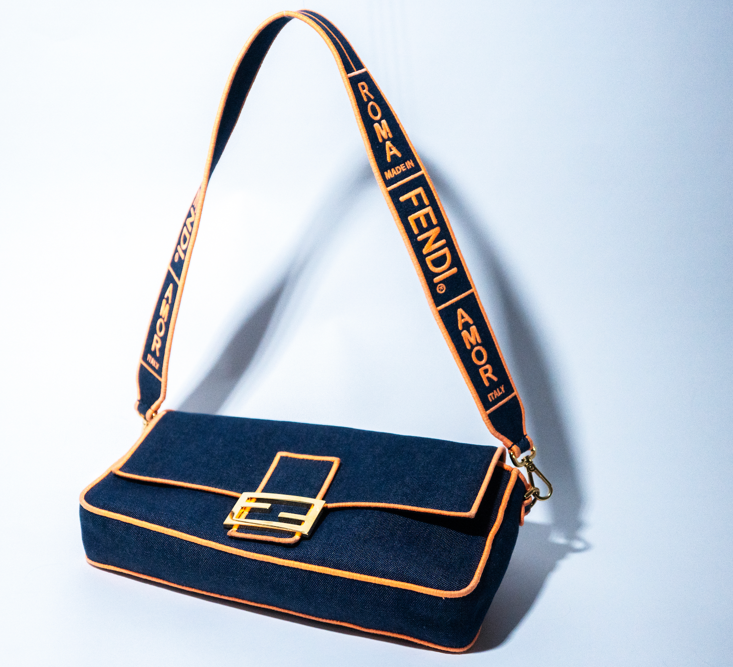 Fendi Baguette NM Bag Denim Large Crossbody Bag