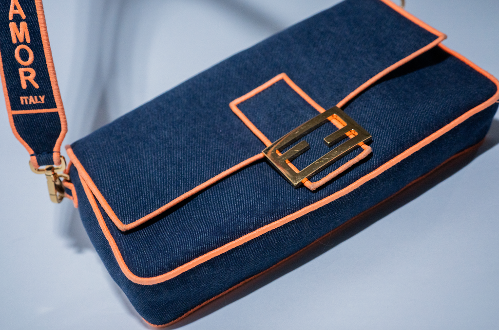 Fendi Baguette NM Bag Denim Large Crossbody Bag