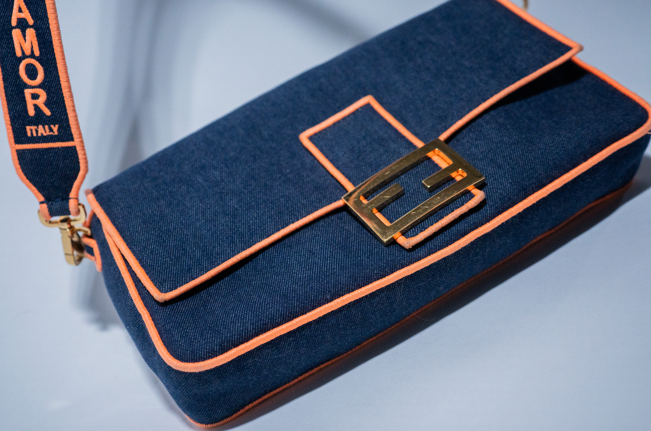 Fendi Baguette NM Bag Denim Large Crossbody Bag