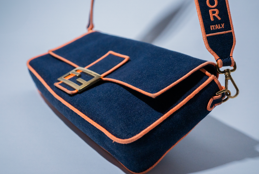 Fendi Baguette NM Bag Denim Large Crossbody Bag
