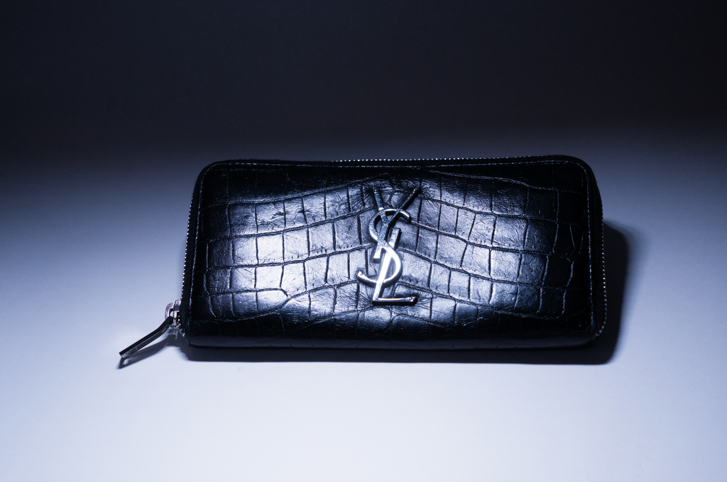 Saint Laurent Croc Embossed Cassandre Long Wallet