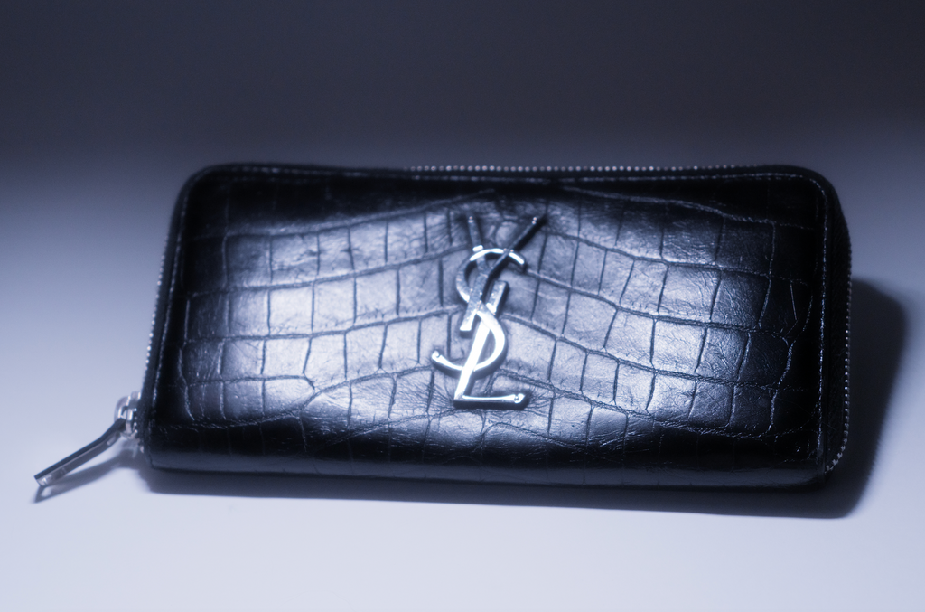 Saint Laurent Croc Embossed Cassandre Long Wallet
