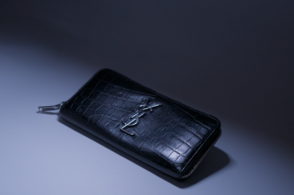 Saint Laurent Croc Embossed Cassandre Long Wallet