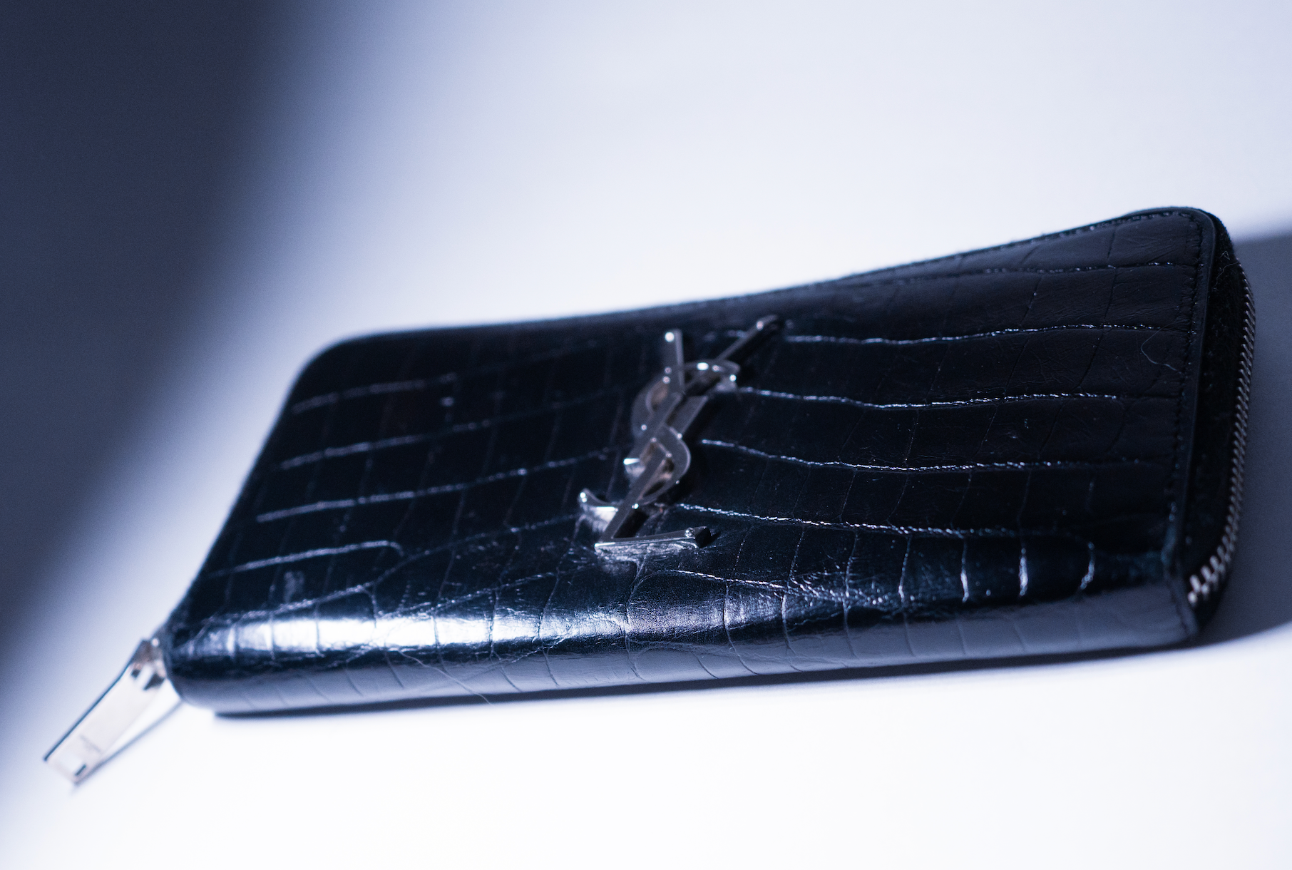 Saint Laurent Croc Embossed Cassandre Long Wallet