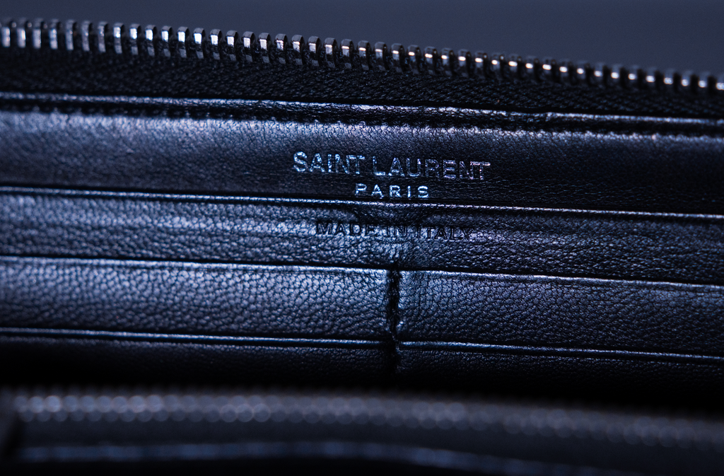 Saint Laurent Croc Embossed Cassandre Long Wallet