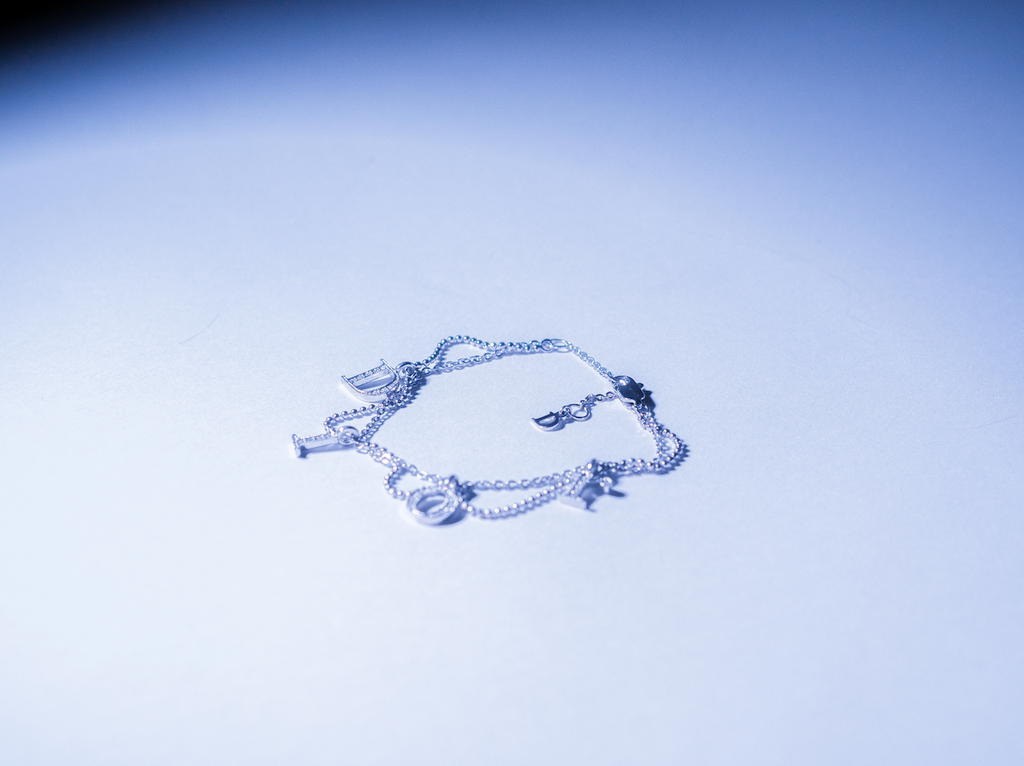 Christian Dior Multi Chain Crystal Logo Charm Bracelet